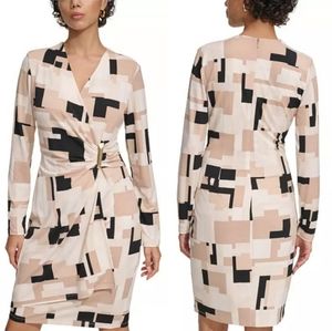 🆕️⬇️Calvin Klein Black Multi Printed Long-sleeve Wrap Dress